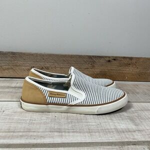 Tommy Bahama Sailor Stripe Coastal Navy & White w/Tan Accents Slip On Shoes 7.5